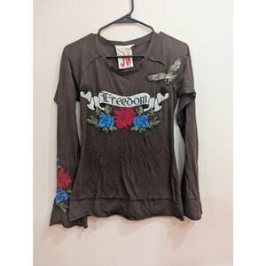 Long sleeve embroidered brown Johnny Was "Freedom" blouse size XS